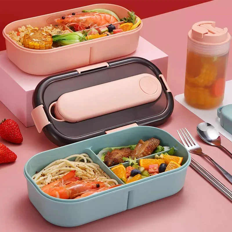 Kid's Lunch Box School Food Snack Storage Box Taper Microwave Heating With Chopsticks Insulated Bagcontainer With Compartments