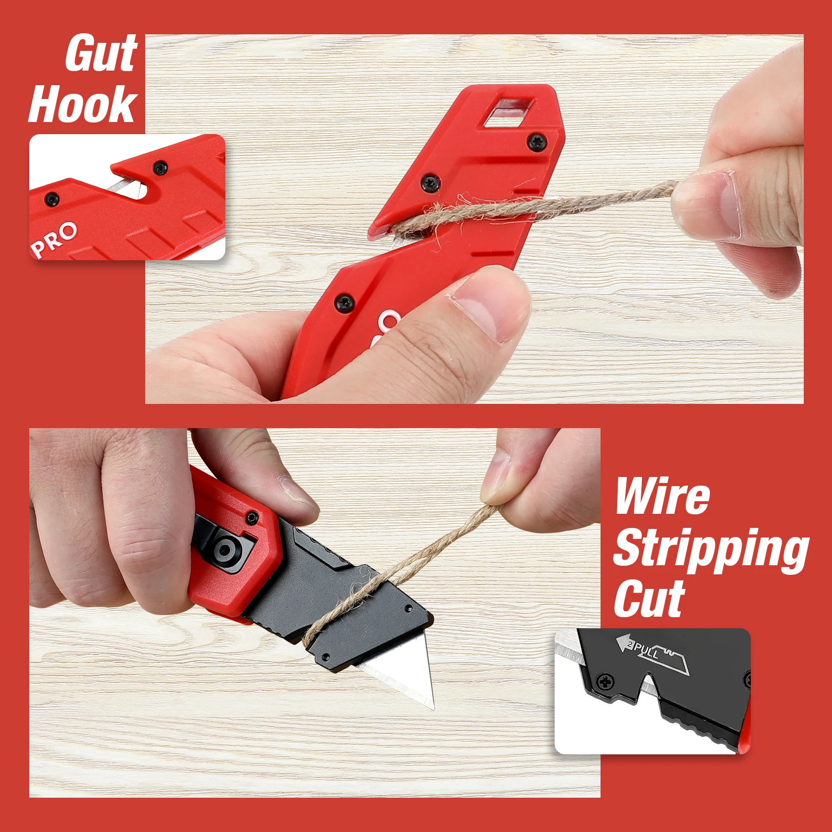 WORKPRO Folding Utility Knife With 10pcs Blades Quick Change Blade Wire Stripper Built in Handle Multifunctional Pocket Knife