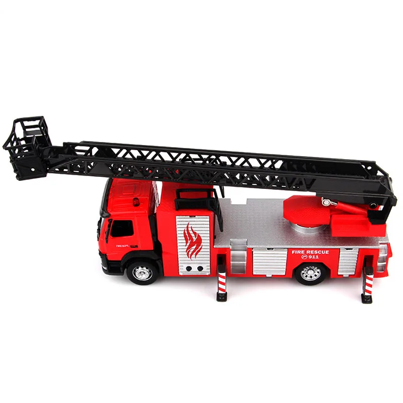 1:50 Scale Volvo Ladder Fire Engine Truck Toy Car Diecast Vehicle Model Pull Back Sound & Light Educational Collection Gift Kid