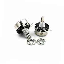 2PCS WX110 WX010 10Ohm-22K Ohm  10R-22K 6mm Round Metal Shaft Single Turn Wire Wound Potentiometer 3 Soldering Terminals