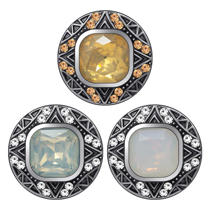 KZ3563 Beauty Round patterns Square rhinestone 18MM snap buttons fit DIY 18MM snap bracelet snap jewelry Christmas Gift