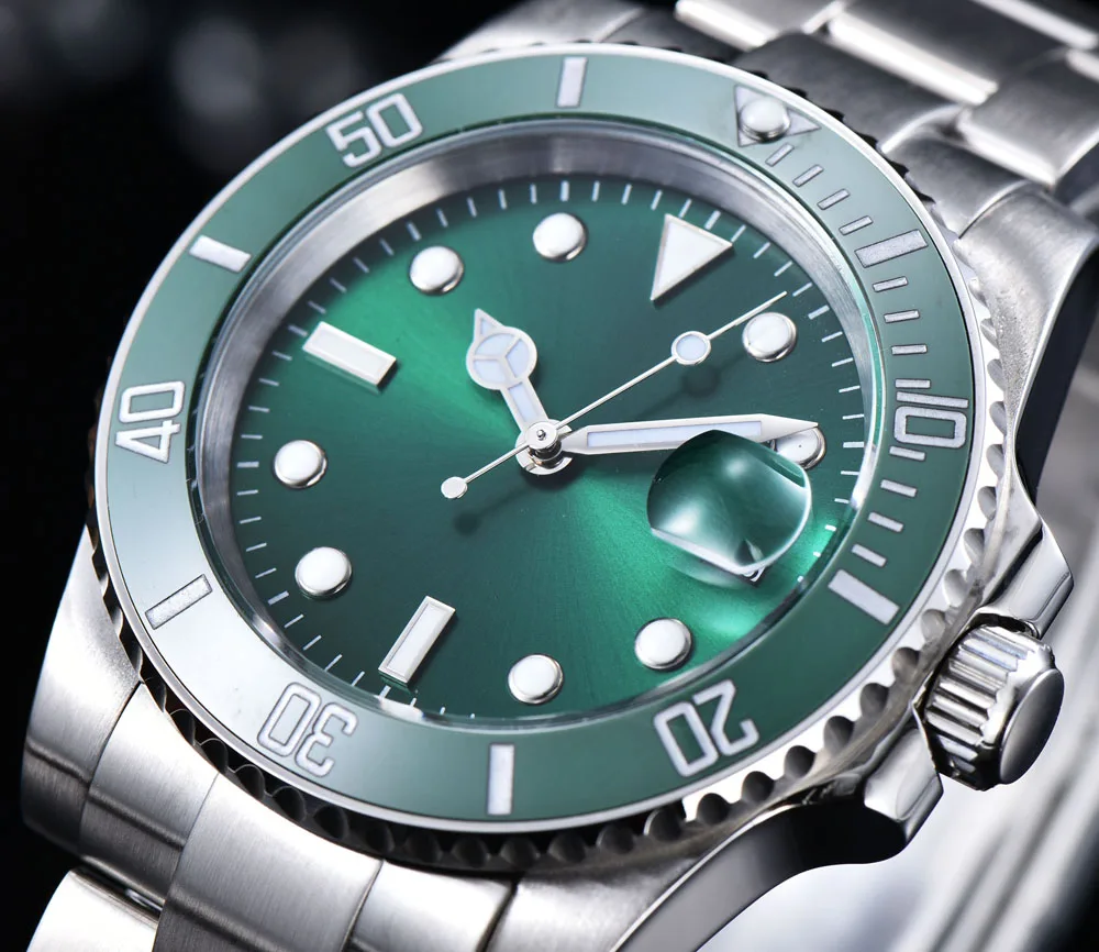 Imagem -02 - Cerâmica Rotativa Bezel Pulseira de Movimento Automático Relógio Masculino 40 mm Verde Asséptico Dial Aço Inoxidável