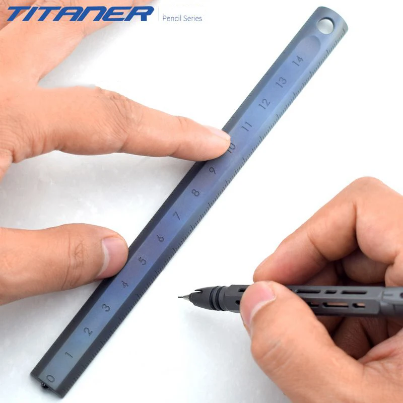 16cm Titanium Ruler Scrub Roasted Blue Metal Measurement High Precision Outdoor Window Breaking Self-defense Multifunction EDC