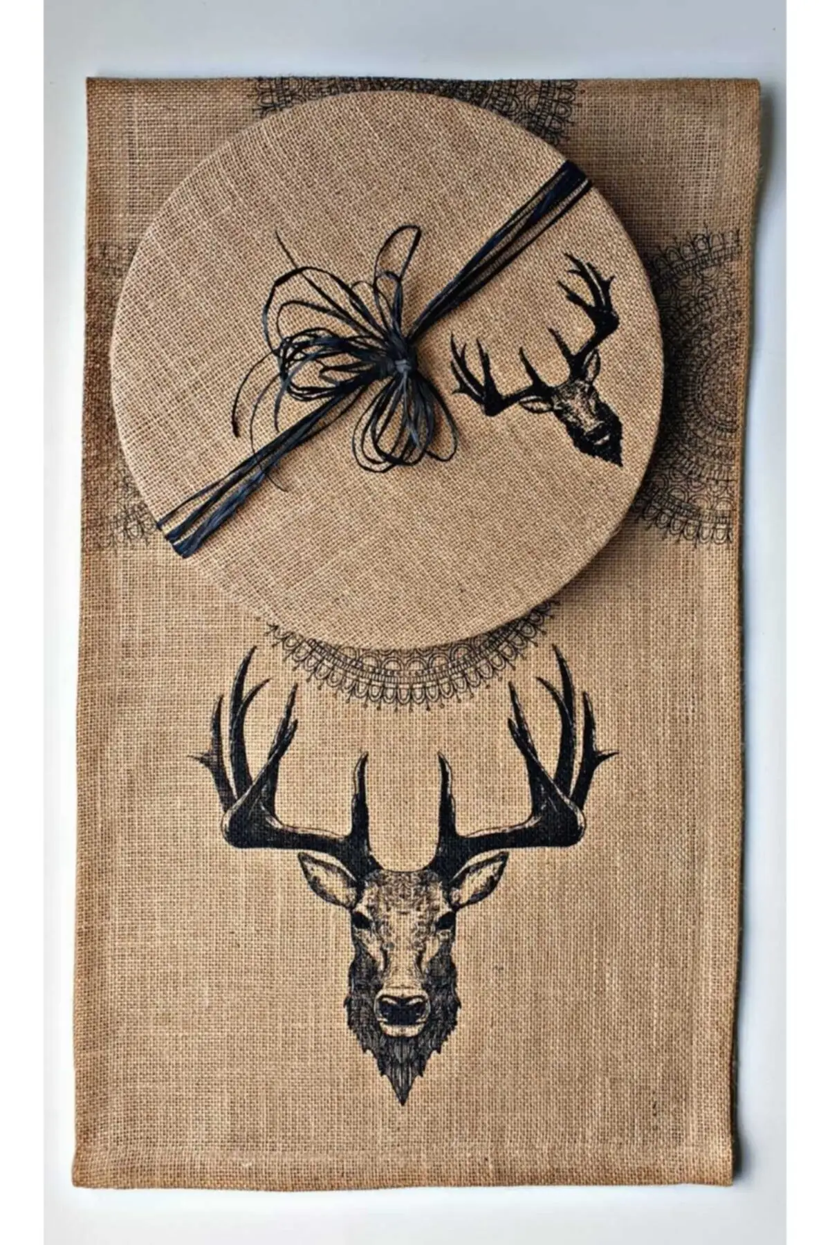 Black Deer Patterned Jute Runner black pine jute runner