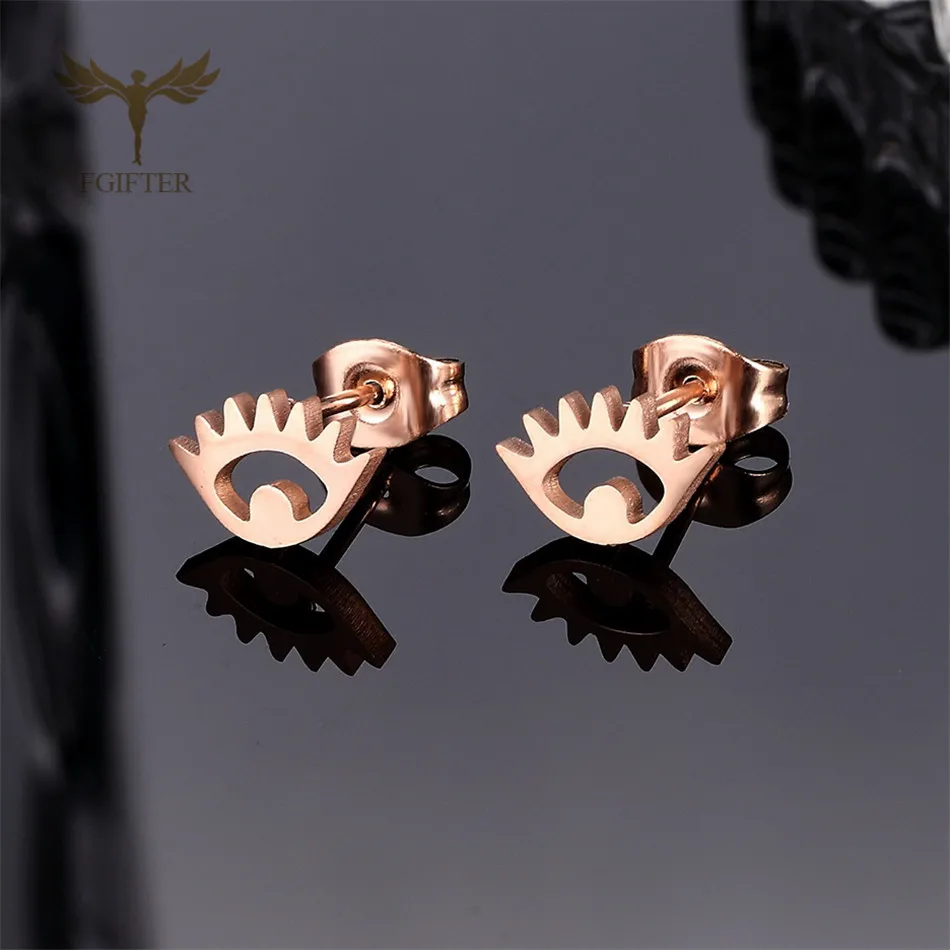 Fashion Evil Eye Earrings For Women Men Rose Gold Color Stainless Steel Metal Earrings Jewelry Wholesale 12 Pairs Lot Ear Ring