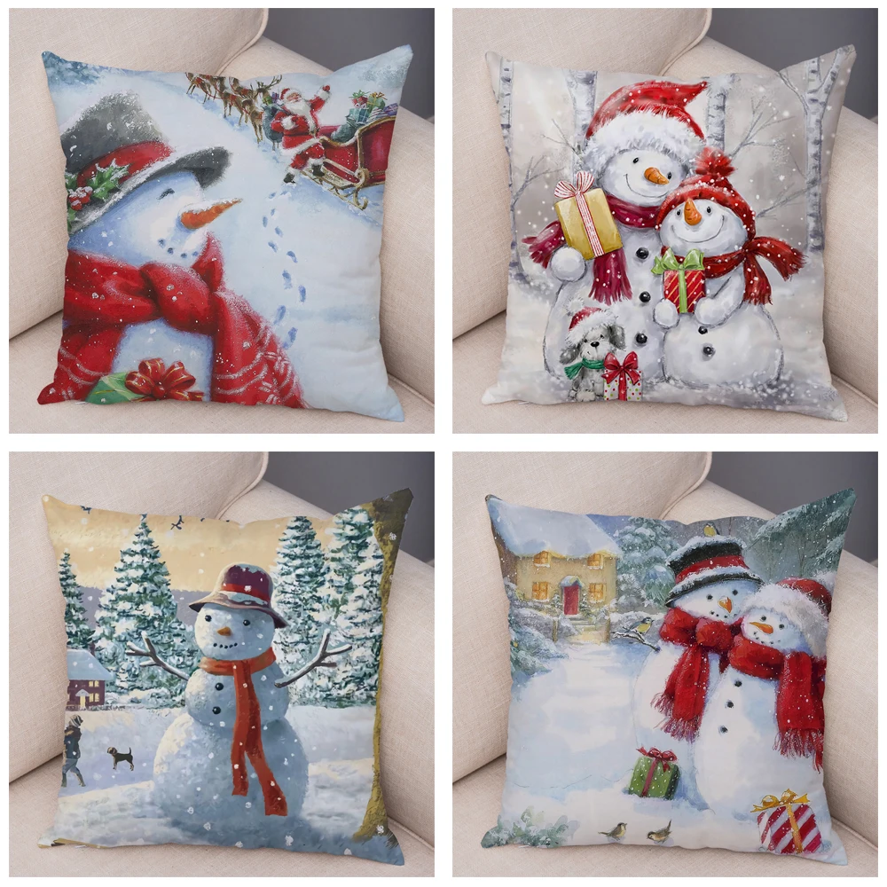 Cute Cartoon Snowman Cushion Cover Decor Merry Christmas Pillow Case Soft Plush Pillowcase for Children Room Sofa Car 45x45cm