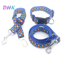 DHK 1'' 25mm Dog Collar Seat Belt Leash Autism Block Personalized Adjustable High Quality Ribbons Pet Collars S1579