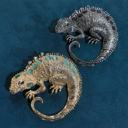 Morkopela Winter Fashion Animal Crystal Stone Gold Color Lizard Brooch Pin Backpack Badge Friends chameleon Brooches Gifts