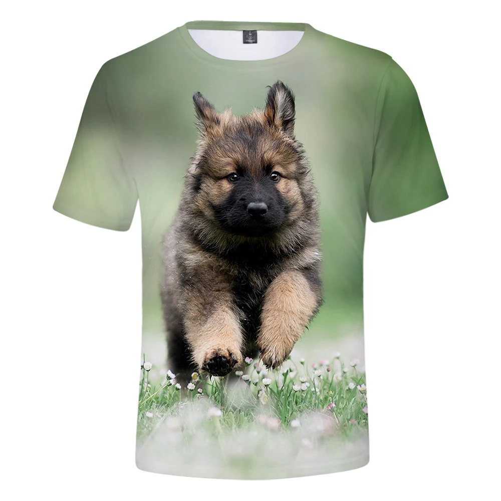 Personality t shirt 3D Print German Shepherd T-shirt Men/Women Cute Dog Clothes Young Summer Fashion German Shepherd Crewneck ja