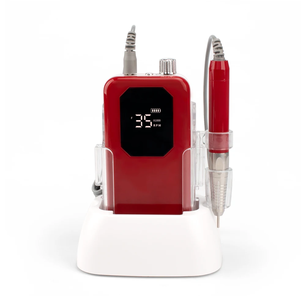 

Red Color Portable Cordless Nail Drill Machine 35000RPM Rechargeable Wireless Manicure Electric Nail File Drill Nail Brushless