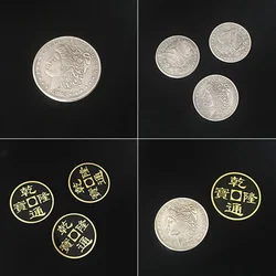 Moneda súper Triple de doble cara (Morgan/medio dólar disponible), trucos de Magia, primer plano, ilusiones, artilugio, mentalismo