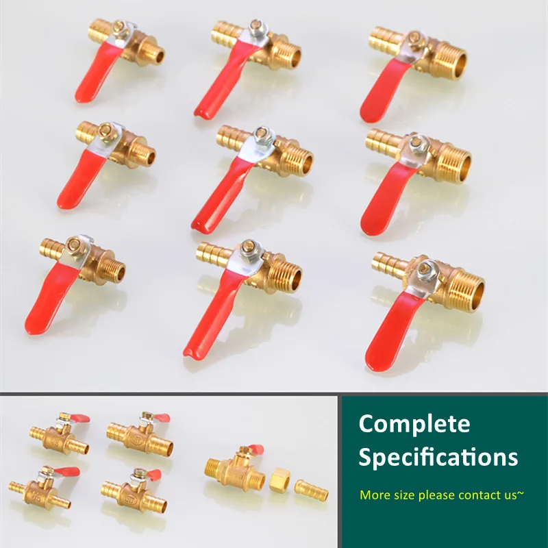 Brass Water Oil Air Gas Fuel Line Shutoff Ball Valve Pipe Fittings Pneumatic Connector Controller Handle 6-12MM Hose Barb Inline