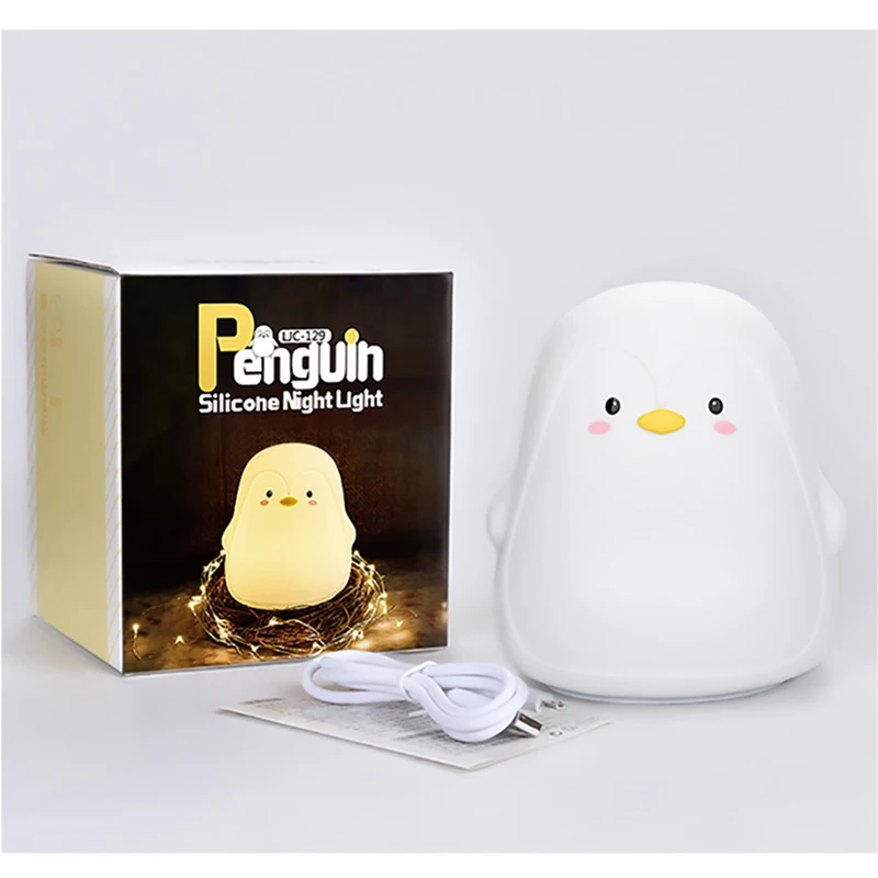 Penguin Silicone Touch Sensor Night Light Rechargeable 7 Colors USB Charging LED Night Lamp For Children Baby Christmas Gift