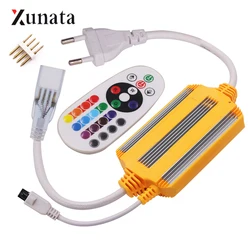 220V Waterproof LED RGB Controller with 1500W IR 24Keys Remote Controller for 2835 5050 LED Strip or Neon Light EU Plug