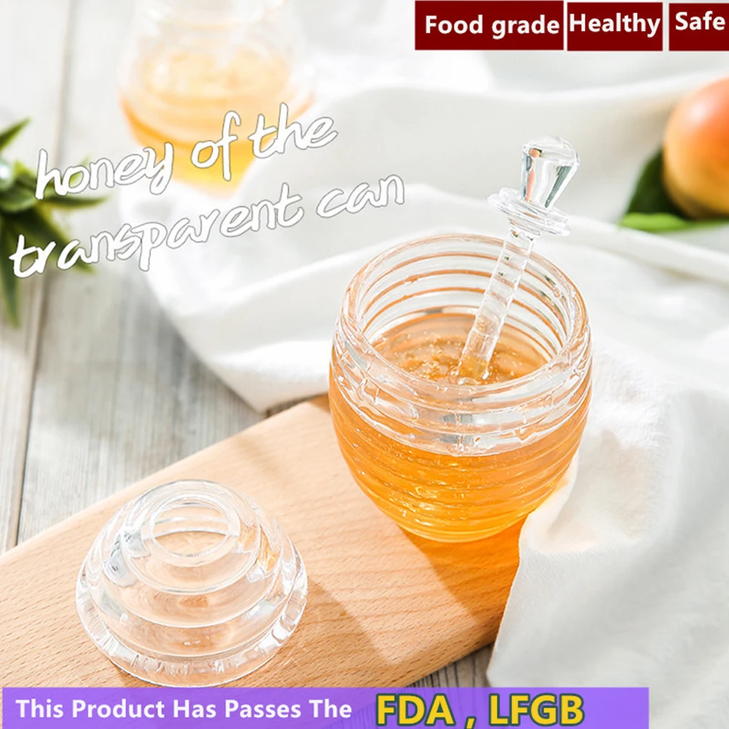 Brand New Honey Container Acrylic Honey Jar Transparent 8oz Fruit Jam Storage Dispenser with Dipper