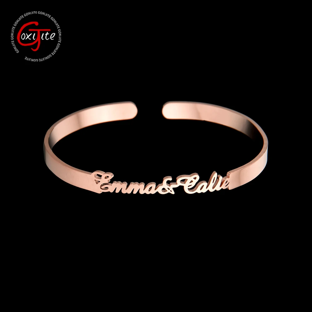 

Индивидуальные открытые именные браслеты Goxijite для женщин и детей, нержавеющая сталь, золотой цвет, оригинальное название, искусственное
