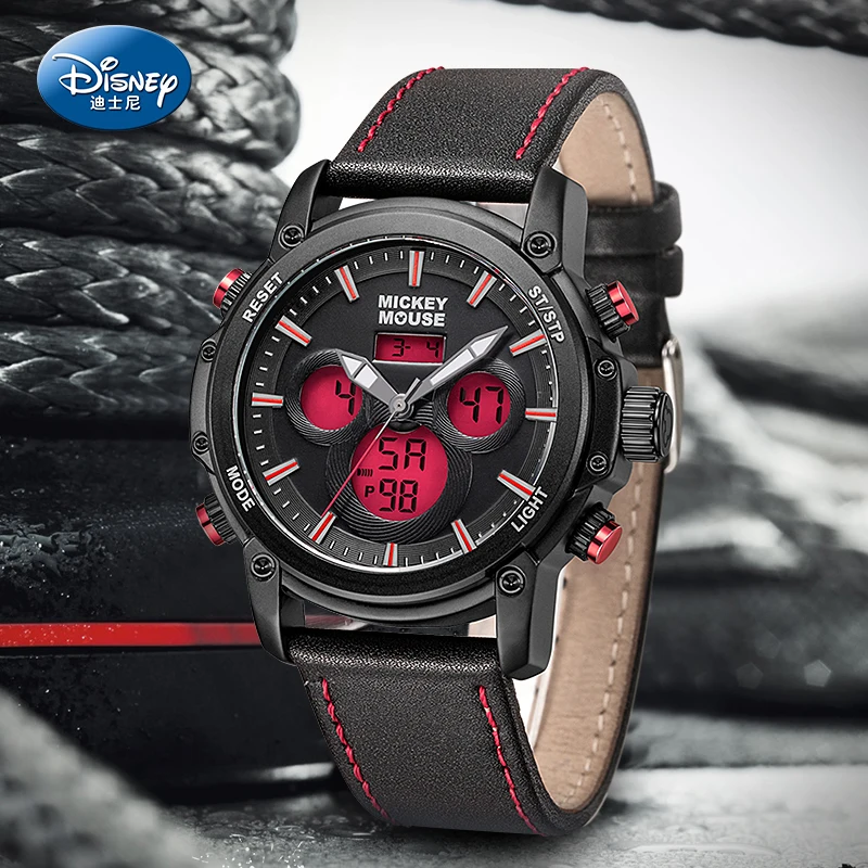 

Disney Men Dual Display Sport Wristwatch Mickey Mouse Chronograph Stop Watch Luminous Hands Boy Student Calendar Multi Funtion