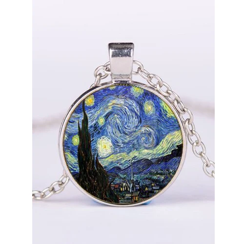 The Starry Night by Vincent Van Gogh 1889- Handmade Keepsake Pendant - Impressionism Glass art photo Pendant Necklace