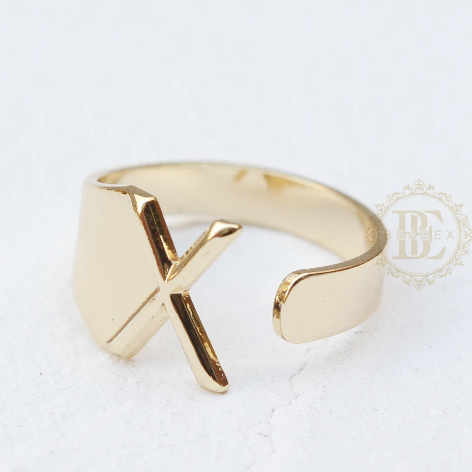 DIY Supply-One Piece Gold Plated Solid Brass Finding Alphabet Finger Ring Base-Letter Finger Ring-Adjustable-Open End (4532C) image 3