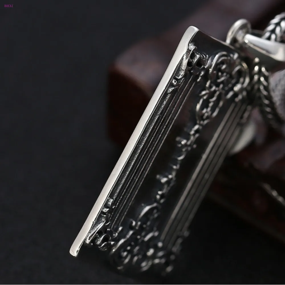 BOCAI Trendy s925 Sterling Silver Pendants Creative Personality Poker K Tag Hip Hop Skull Pure Argentum Jewelry for Men Women