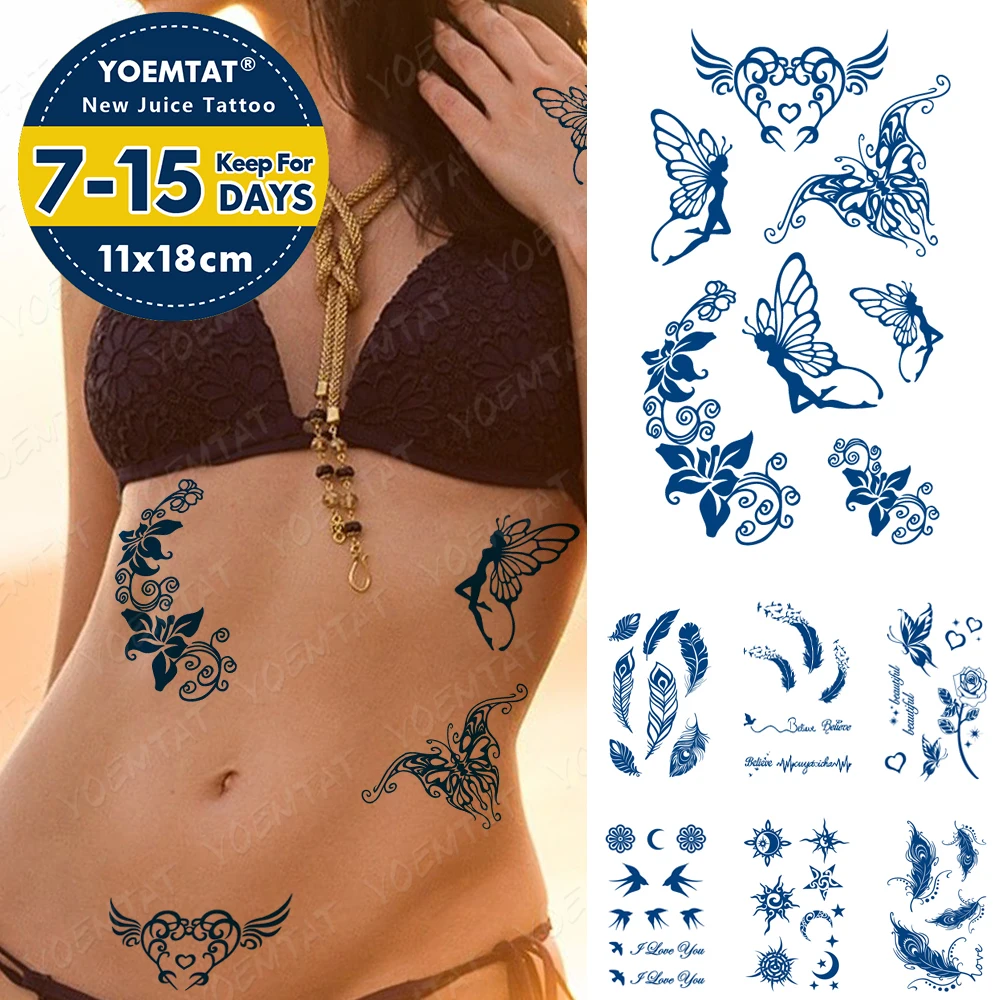 

Juice Lasting Ink Tattoos Body Art Waterproof Temporary Tattoo Sticker Butterfly Fairy Tatoo Arm Fake Feather Rose Swallow Tatto