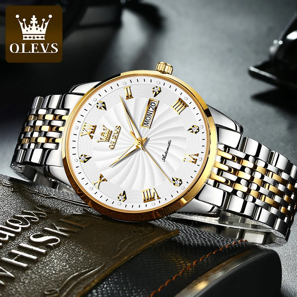 OLEVS Top Brand Luxury Automatic Watch for Men Mechanical Waterproof Stainless Steel Fashion Sports Wristwatch Orologio da uomo