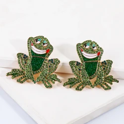 New Rhinestone Cartoon Smiling Frog Earrings ​Crystal Interesting Green Earring Luxury Party Earing for Women Jewelry Gift