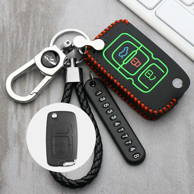 

For Geely Emgrand EC7 EC718 EC715 Global Hawk GX7 Luminous leather Car Key Case Cover Protect Folding Car Key Auto Accessories