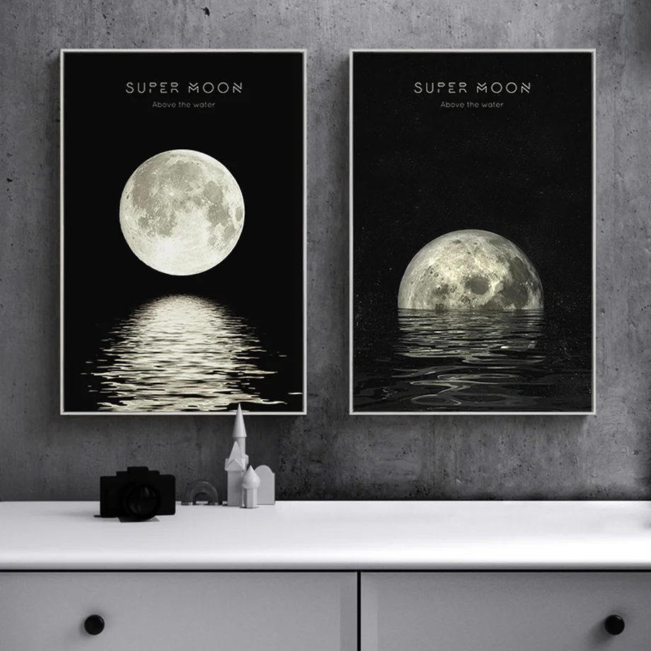 

Moon Lake Reflection Total Lunar Eclipse Wall Art Print Paper Canvas Painting Nordic Poster Home Decor Pictures For Living Room