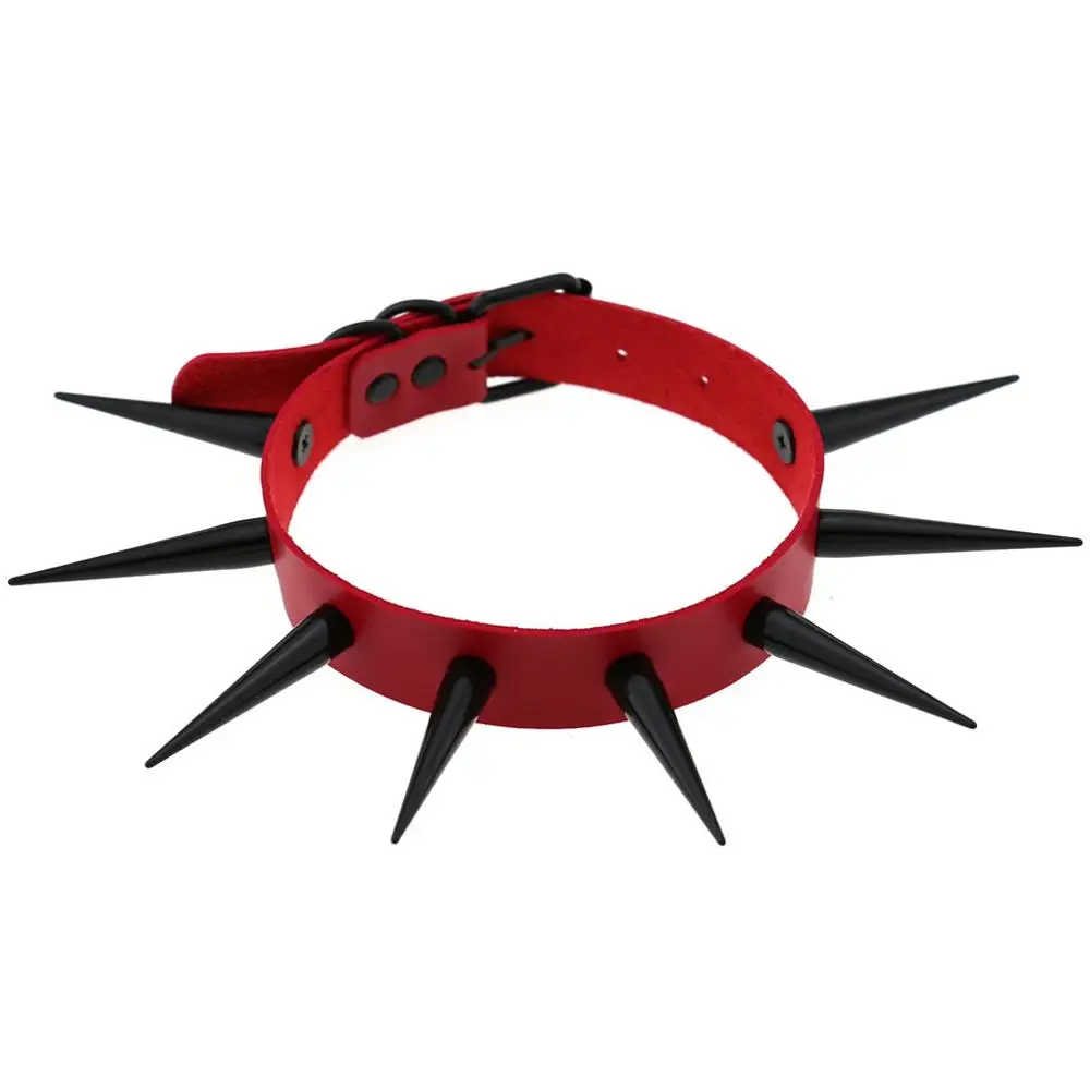 Big Long Spiked Choker Collar CyberPunk Leather Spike Chockers Necklace For Women Men Rave Goth Costumes Jewelry