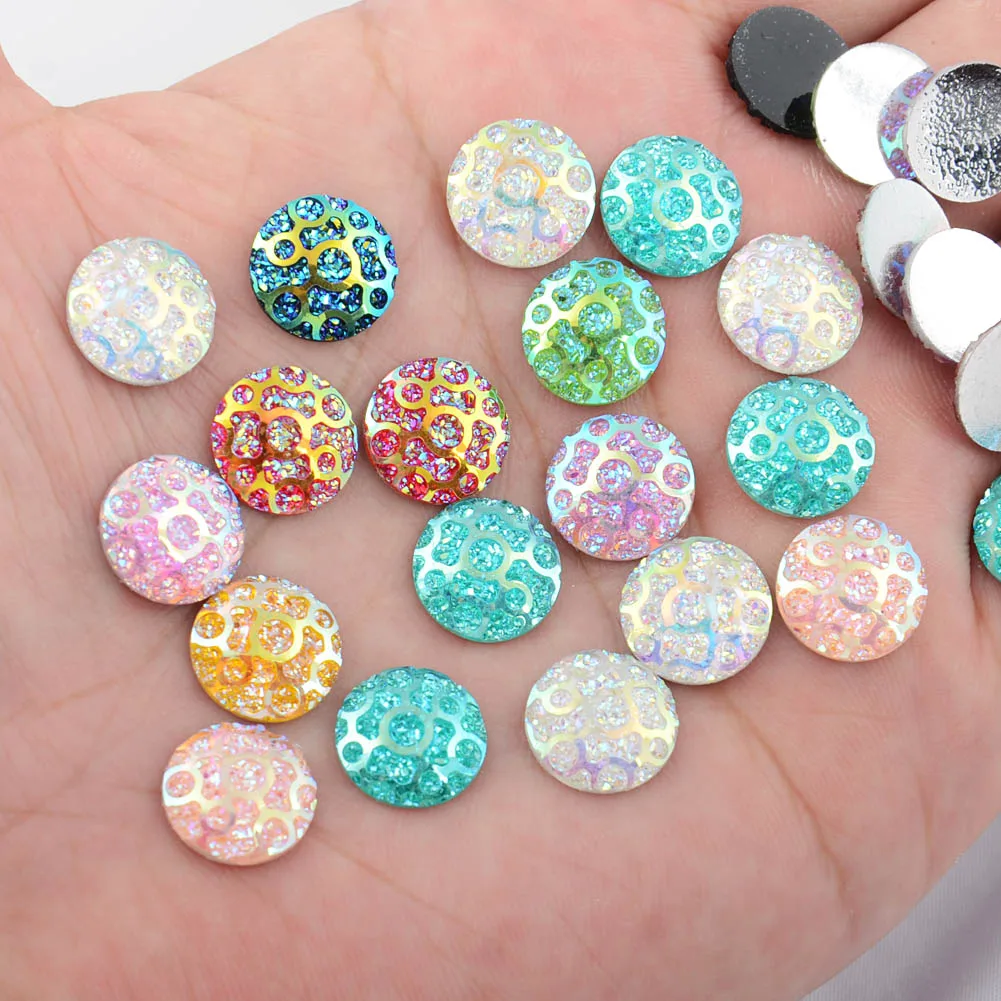 BOLIAO Not Hole AB Color 40Pcs 12*12 mm (0.47*0.47 In) Round Shape Mix Resin Rhinestone Home Decor Wedding Decoration DIY