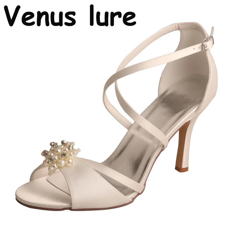 

Venus lure Off white Wedding Shoes Bride Sandals 9CM Heel with Pearl