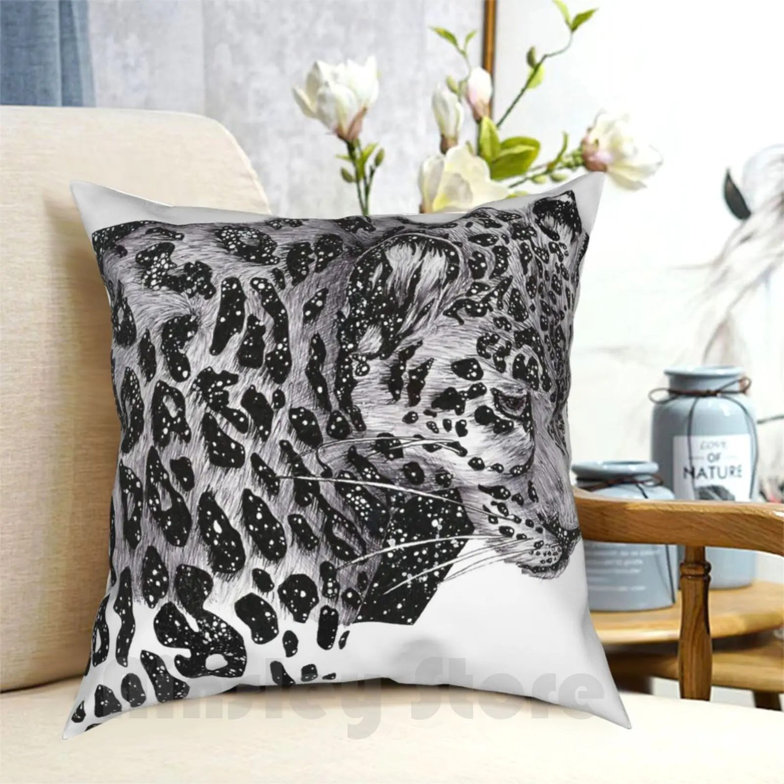 Cosmic Leopard Pillow Case Printed Home Soft Throw Pillow Leopard Animal Cat Wildcat Surreal Black And White Pen Ink