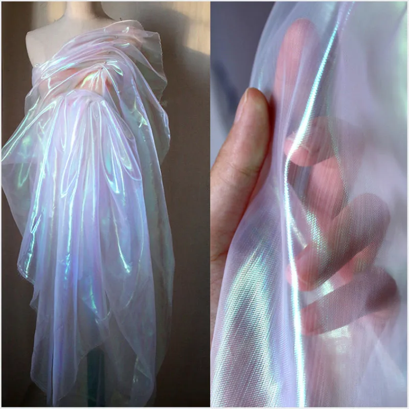 3/5/10m Colorful Shiny Gradient Organza Fabric Transparent Voile Flash Iridescent Gauze Fashion Designer Holographic Fabric