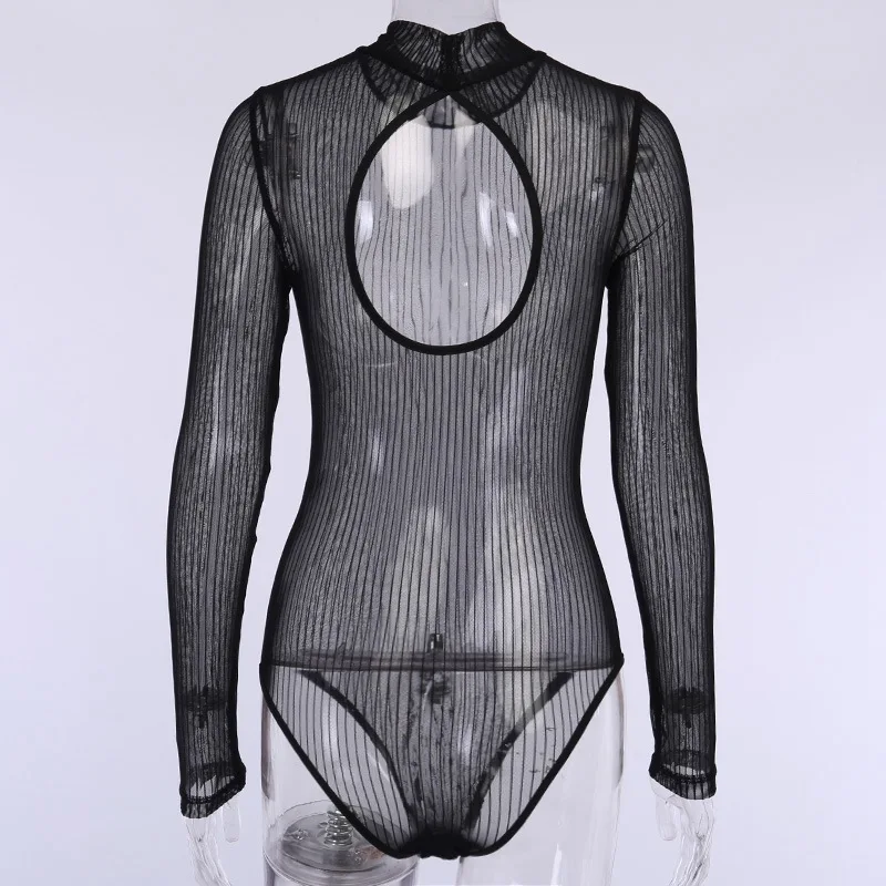 BKLD Sexy One Piece Backless Jumpsuit Nightclub Mesh See Through Club Wear Spring 2021 New Black Bodysuit Women Long Sleeve