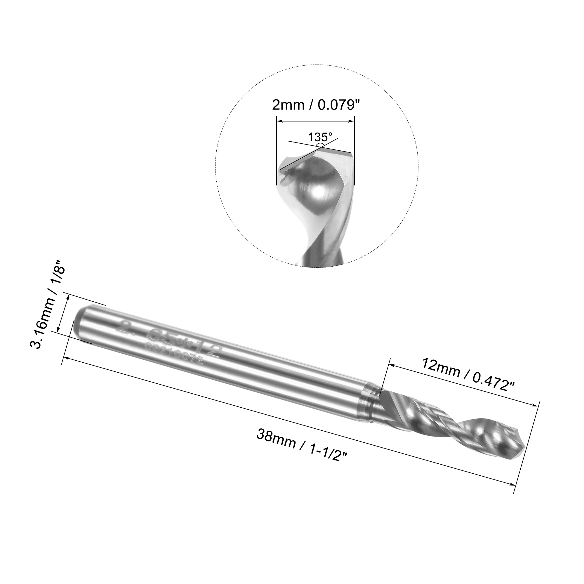 Uxcell-Flauta espiral de carburo de tungsteno, vástago de 1/8 ", placa de circuito, broca PCB, 8 piezas