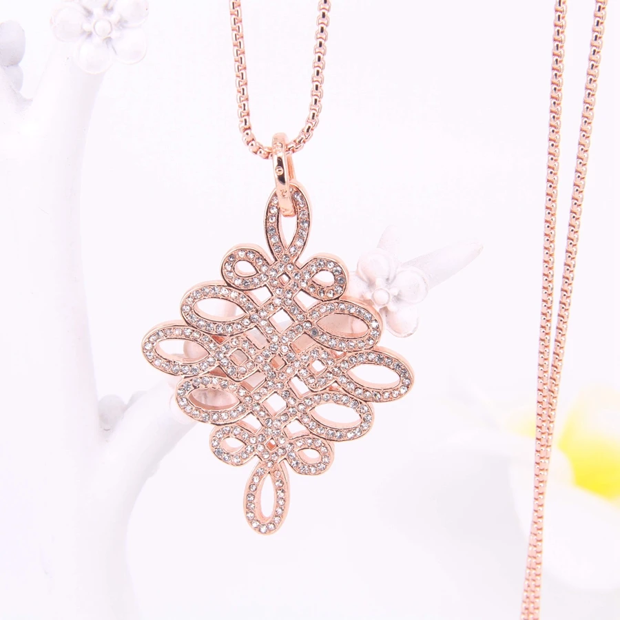 Hemiston ROYALTY Chinese knot with Color Rhinestone Zircon Pendant Necklace, Victorian Style Jewelry Gift For Women and Men