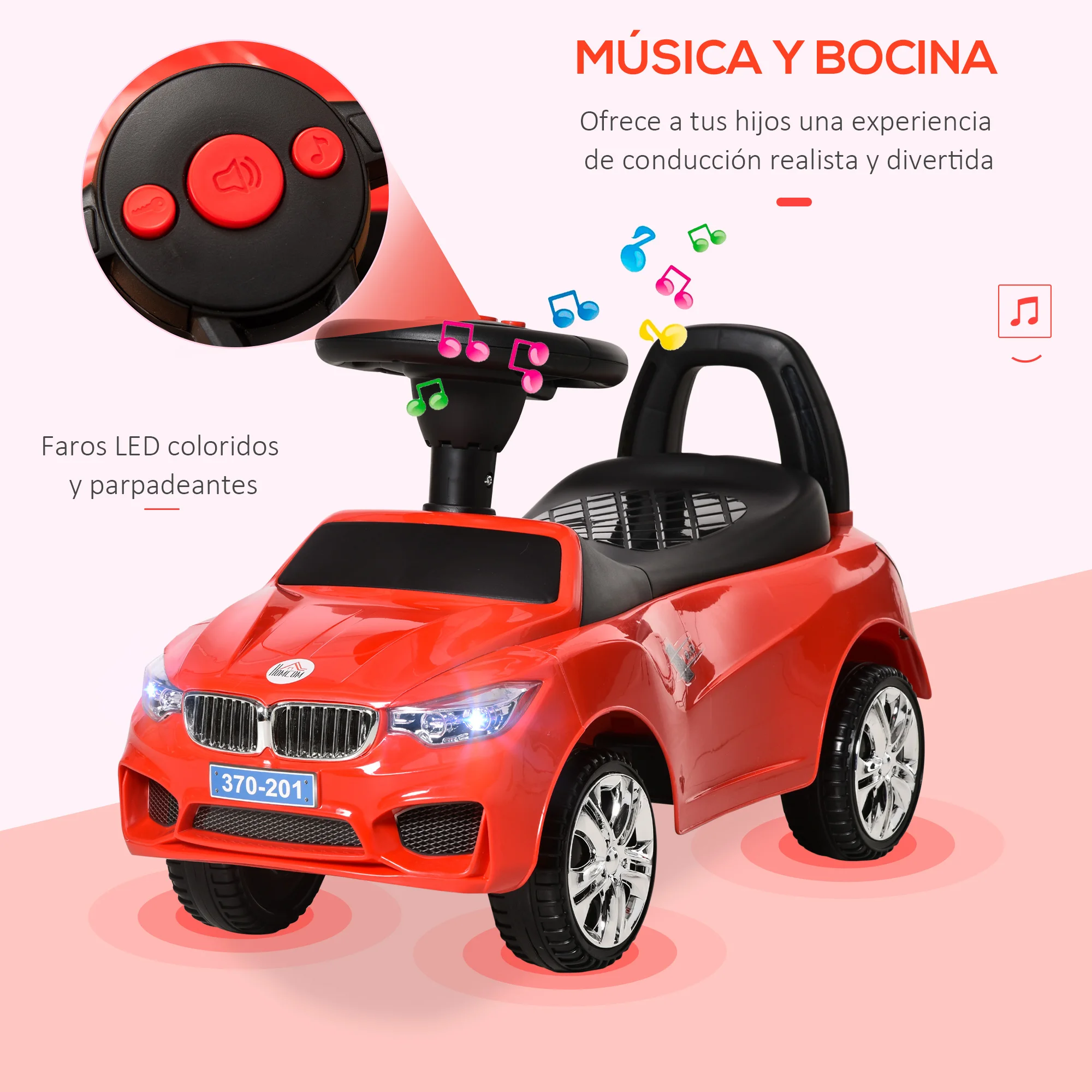 HOMCOM 18-36 Months Children Car Car With Headlights Music 63,5x28x36 cm