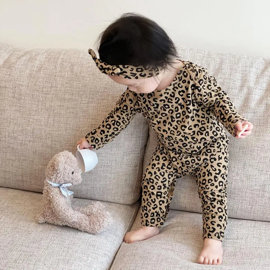 Newborn Kids Baby Boys Girls Clothes Autumn Leopard Print Romper Sweet Cotton Jumpsuit Long Sleeve Winter Fall Baby Outfit 0-24M