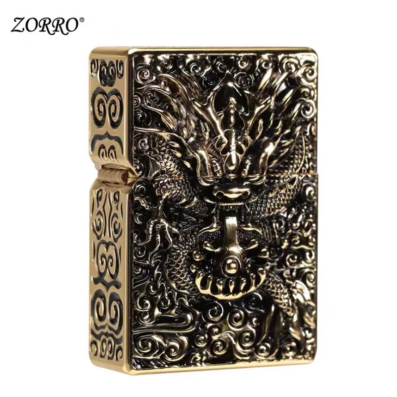 Vintage Heavy Armor Dragon Brass Kerosene Lighters  Grinding wheel Windproof Oil cigarette Lighter luxurious Fire Gift