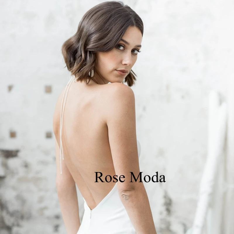 Moda rosa simples sem costas praia vestido de casamento feito sob encomenda