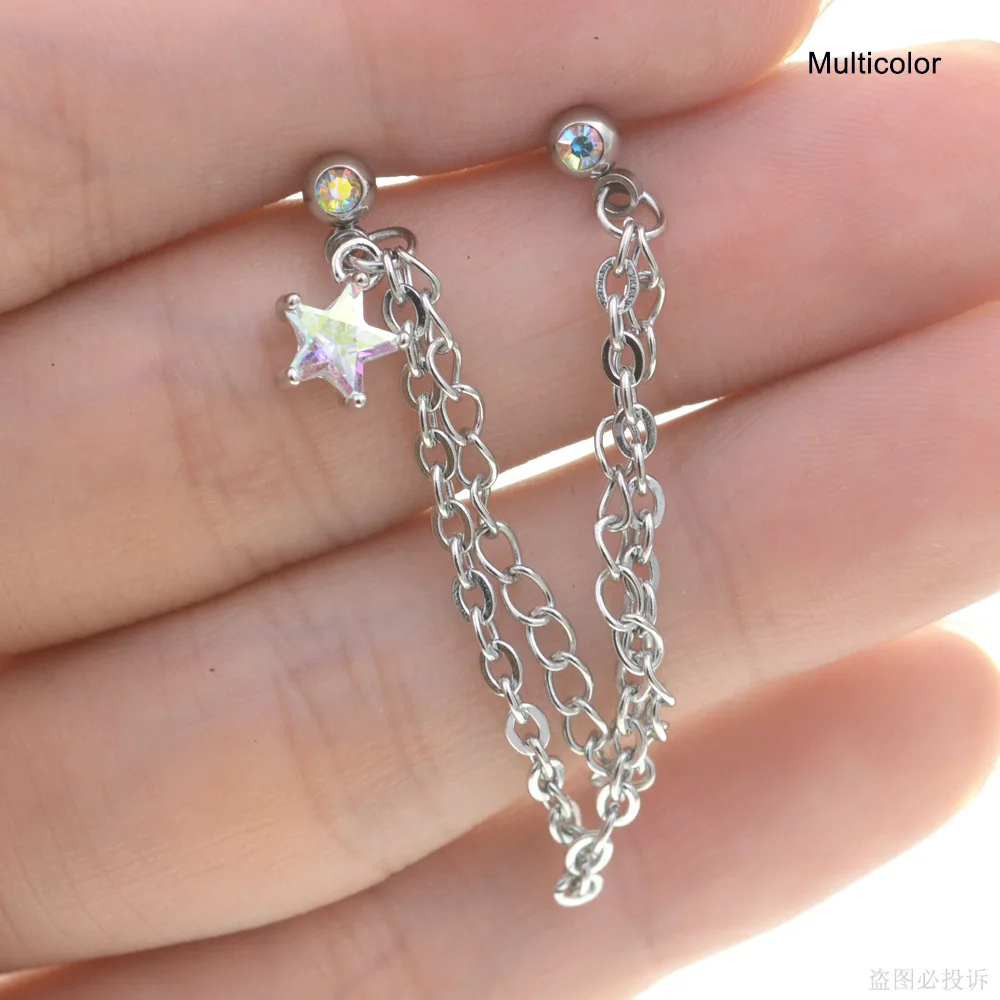6mm Bright Bijoux Star Tragus Piercing Helix Piercing Cartilage Earrings Stainless Steel Tassel Earrings Nose Ring Ear Jewelry