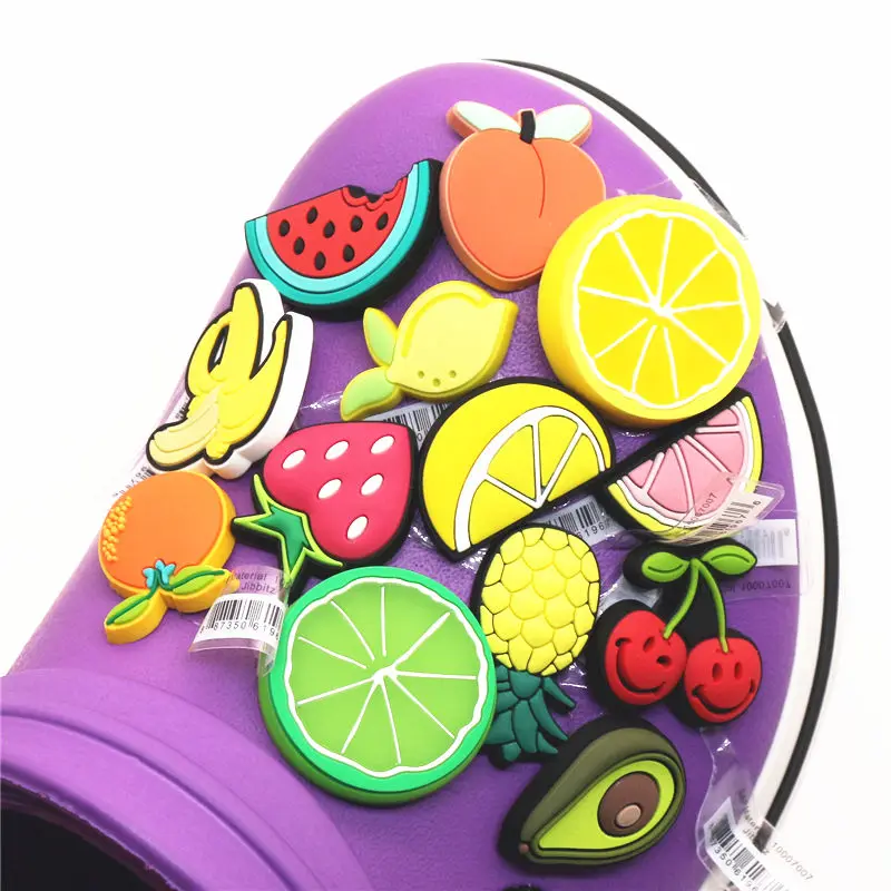 Wholesale 10pcs/Lot Fruit Style Shoe Charms PVC Cute Shoes Charm Buckle Accessories fit X-mas Kids Gifts Free shipping