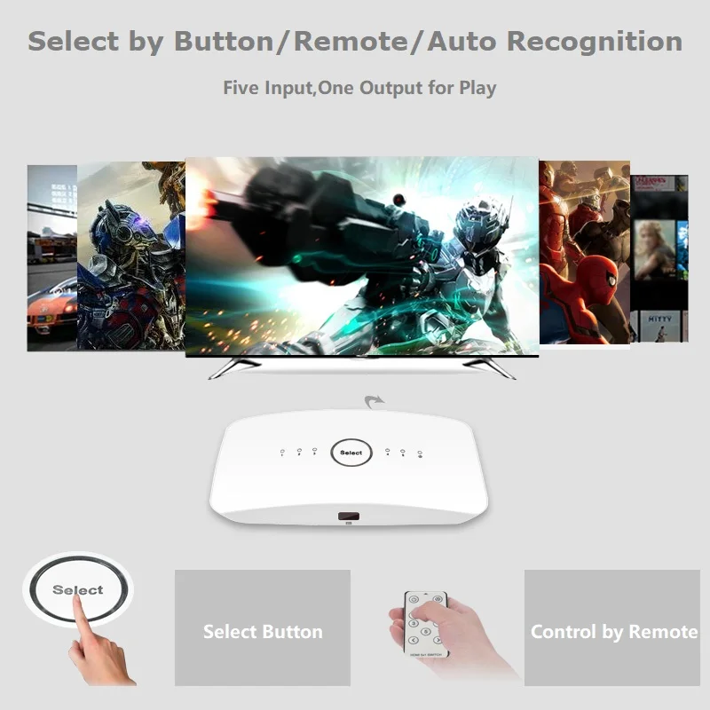 Interruptor hdmi 4k 60hz, 3x1, 5x1, v2.0, uhd, hdr, interruptor automático, saída 3 em 1, controle remoto IR, 3d, 1080p, para hdtv, xbox, ps4, tv box