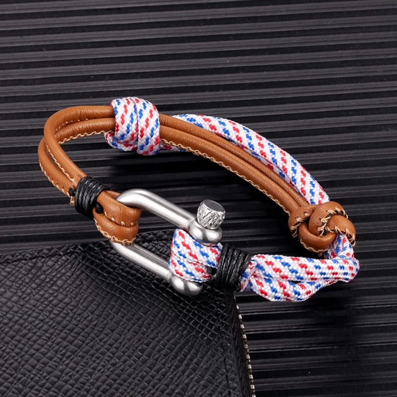 MKENDN Navy Style Men Sport Camping Parachute Cord Survival Bracelet Women with U Shape Stainless Steel Carabiner Shackle Buckle