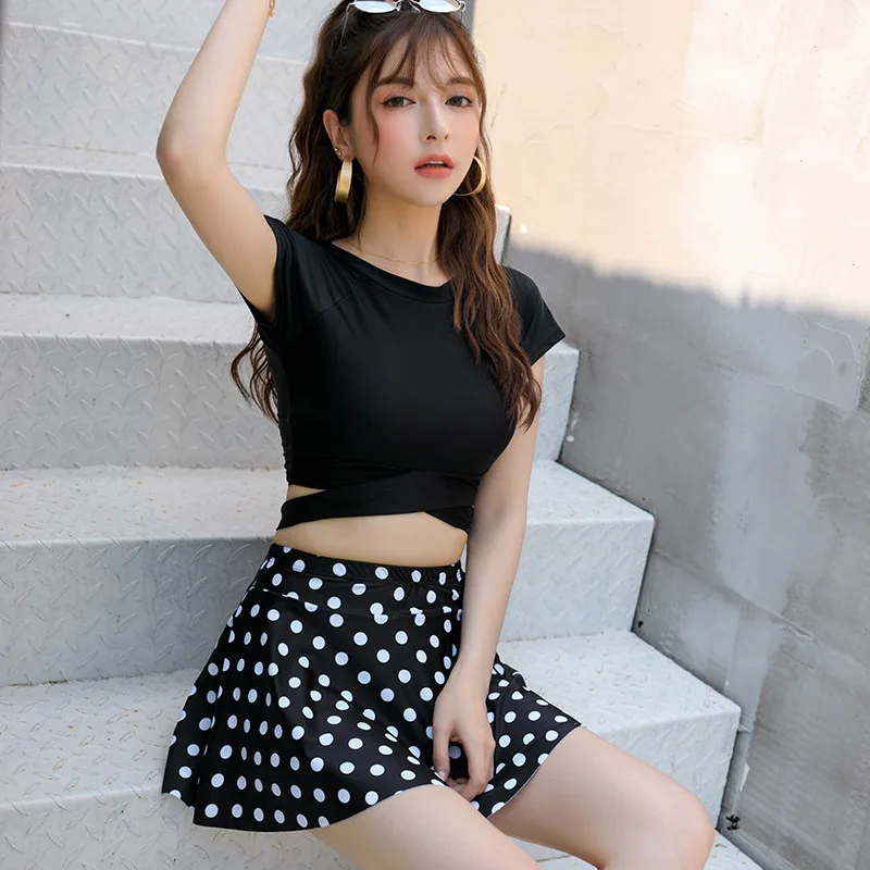 2021 New Summer Korean High Waist Swimsuit Women Sexy Dot Bikini Set Two Piece Tankini Swimsuit Swimming Swimskirt