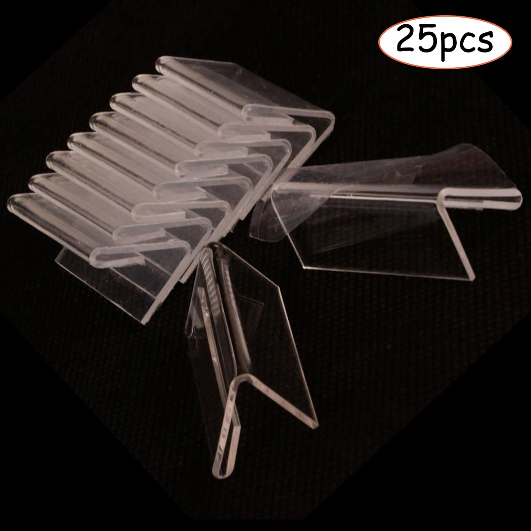 Clear Price Tag Clip Sign Card Holder Stands Poster Racks 25pcs Plastic Mini Label Racks Acrylic Card Display Holder 20x40mm