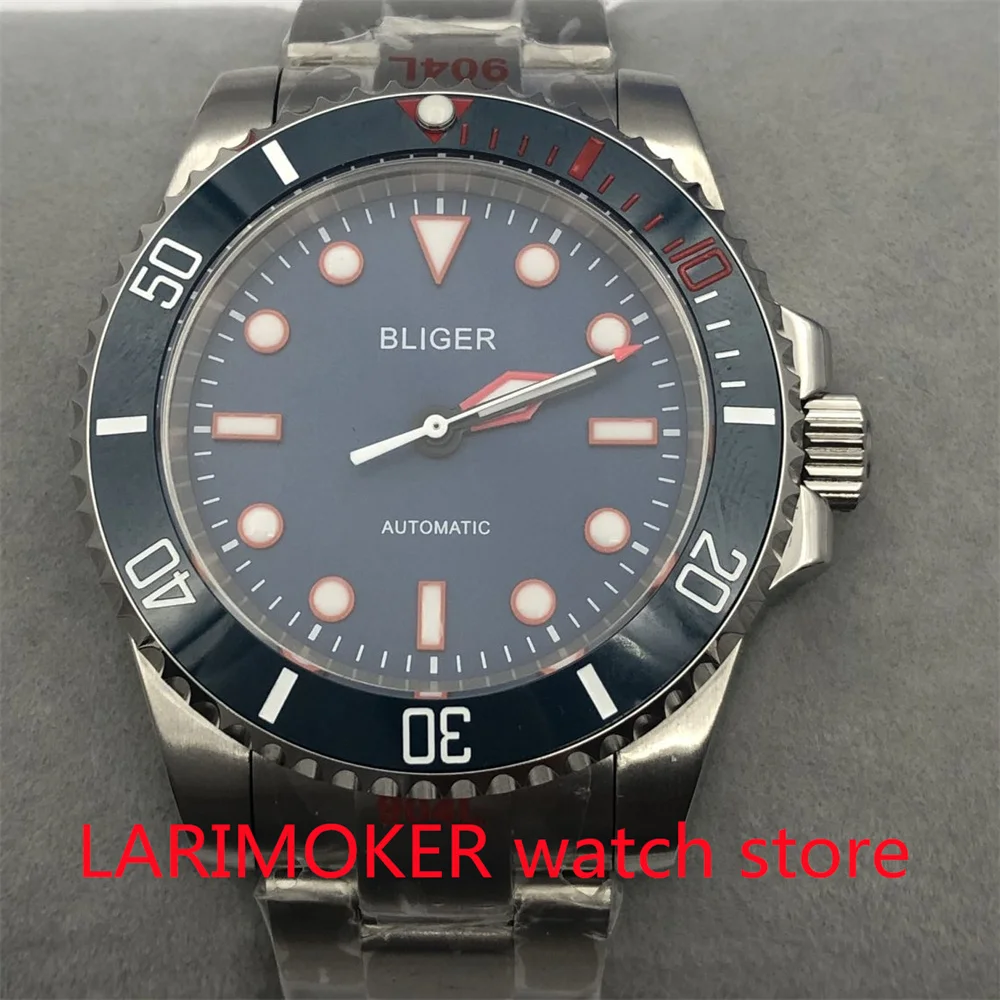 Bliger 24 jewel pt5000 40mm men's mechanical watch sapphire glass brushed stainless steel bracelet oyster luminous dial