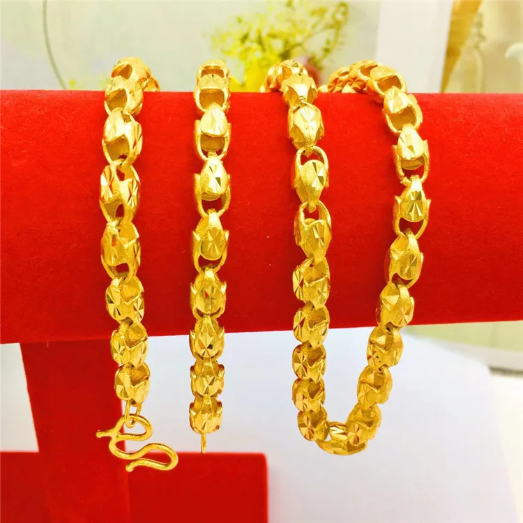 LUXURY 14K GOLD MEN'S NECKLACE DELICATE BEADS CHAIN NECKKLACES THICKED YELLOW GOLD NECKLACE FOR MEN WEDDING ENGAGEMENT JEWELRY