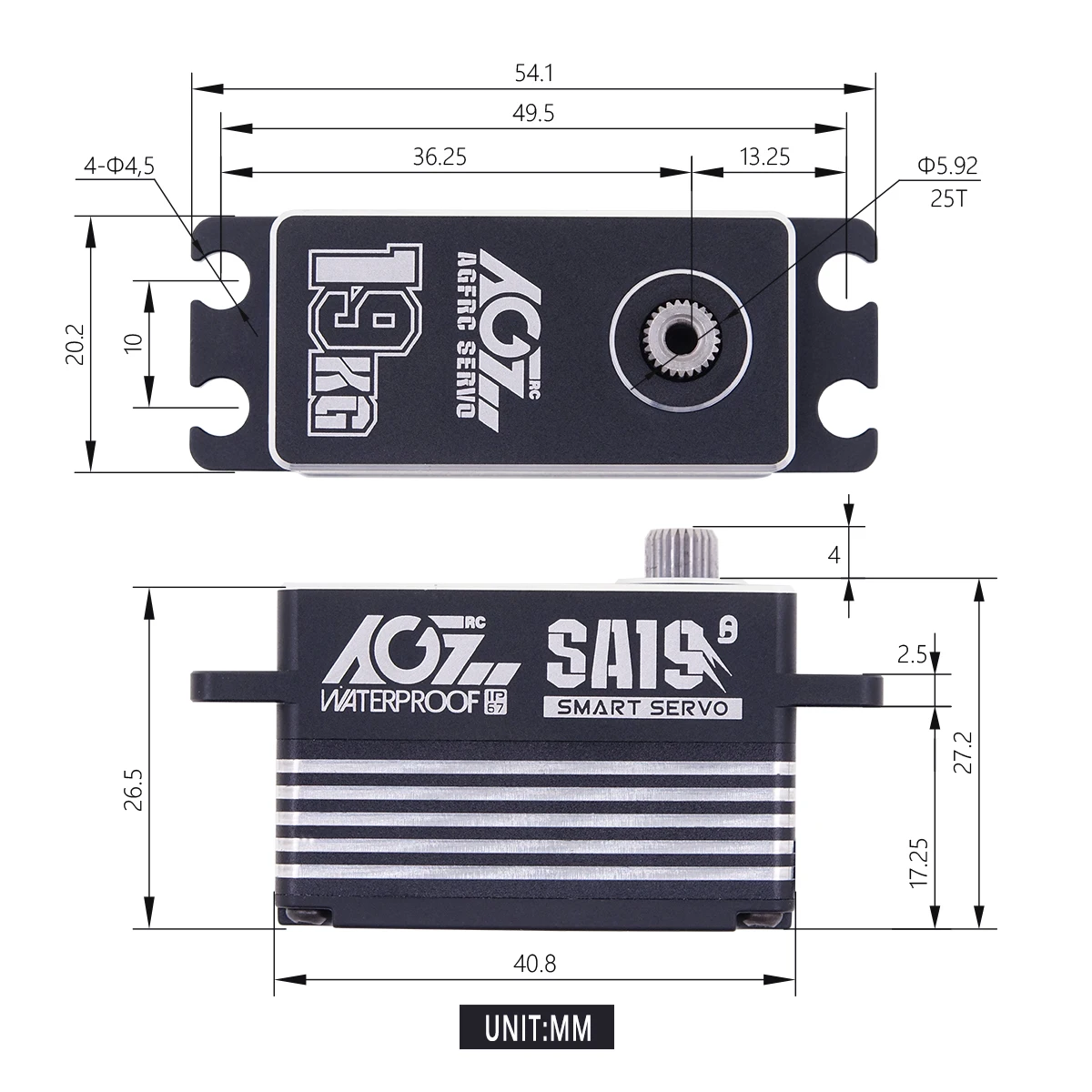 Agfrc sa19 19kg hohes Drehmoment 0,073 Sek. Schnelle Geschwindigkeit 2s programmier bare Bürsten mit niedrigem Profil Smart Servo Winde für RC Autos – Detail 5
